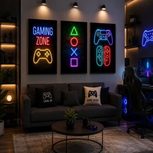 Neon Gaming Wall Art | 12×16 Inches