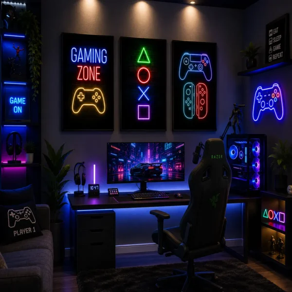 Neon Gaming Wall Art | 12×16 Inches
