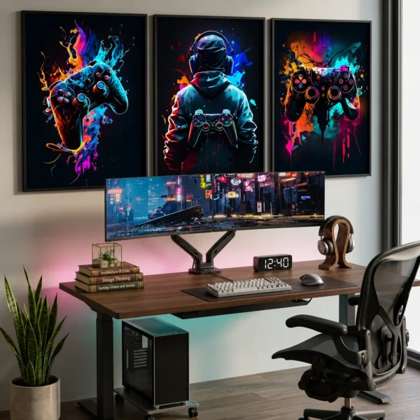 Gaming Wall Art Set of 3 | Neon Cyberpunk Gamer Posters
