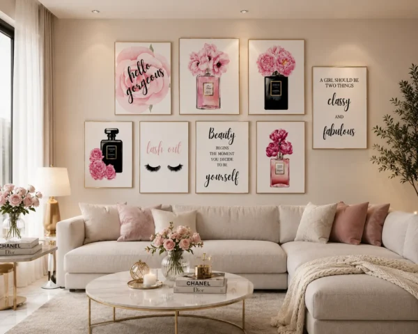 Luxury Pink Perfume Wall Art Set