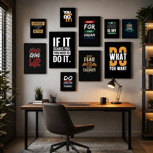 Modern 10 Piece Yellow And Black Motivational Wall Art Set