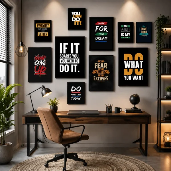 Modern 10 Piece Yellow And Black Motivational Wall Art Set