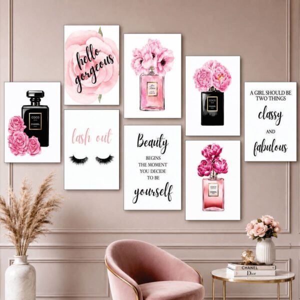 Luxury Pink Perfume Wall Art Set